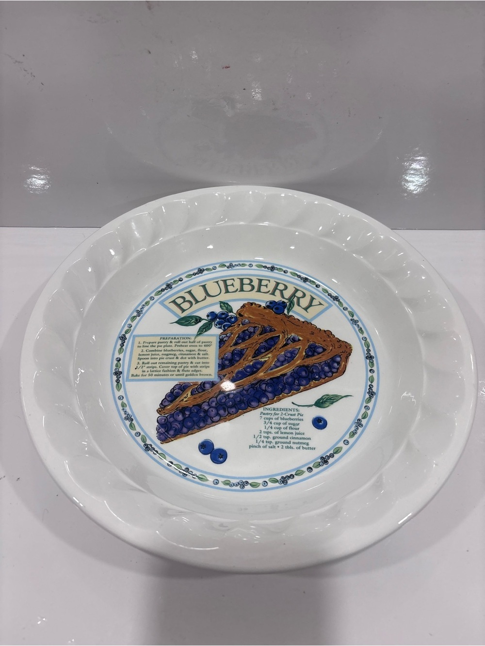 Vintage Himark Golden Pie Collection Blueberry Pie Recipe Ceramic Pie Plate 10”